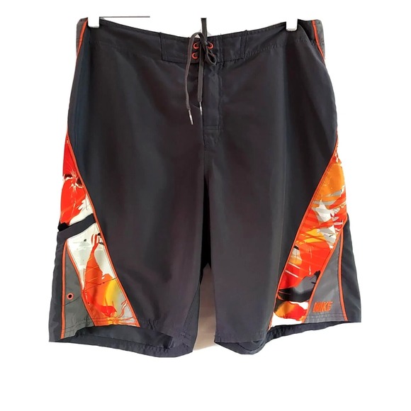 Nike Men  Board Shorts 36 Gray Trunks Lace Up Pocket Hawaiian Tropical Un Line - Picture 1 of 11